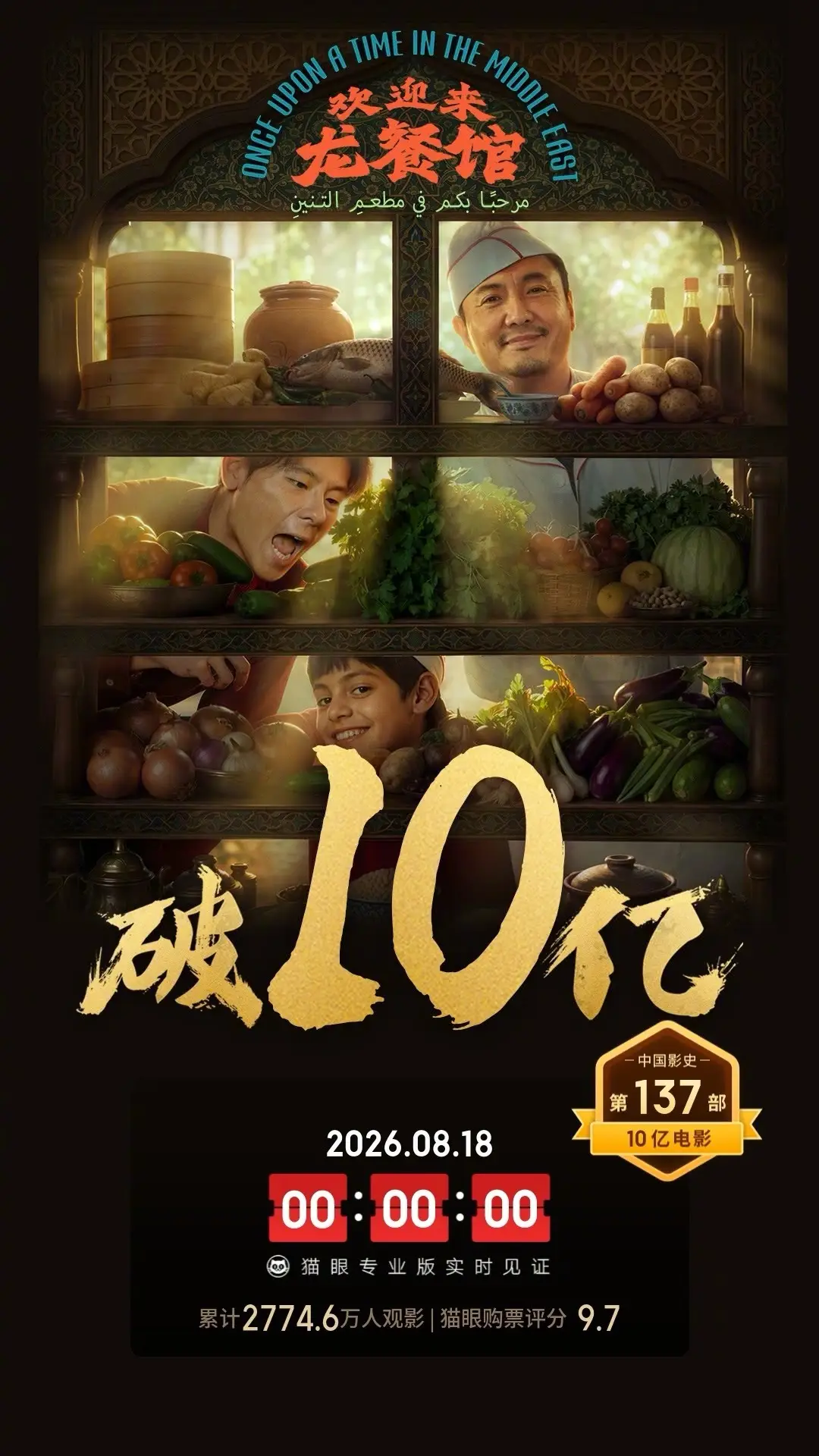 沈腾主演电影《欢迎来龙餐馆》上映第八天累计票房破10亿 升至2026年度内地电影票房总榜第八位