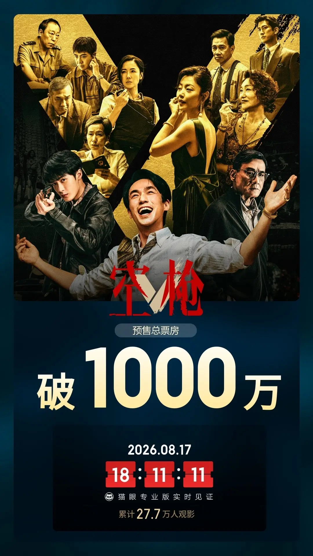朱一龙领衔主演犯罪电影《空枪》映前2天 预售票房破1000万