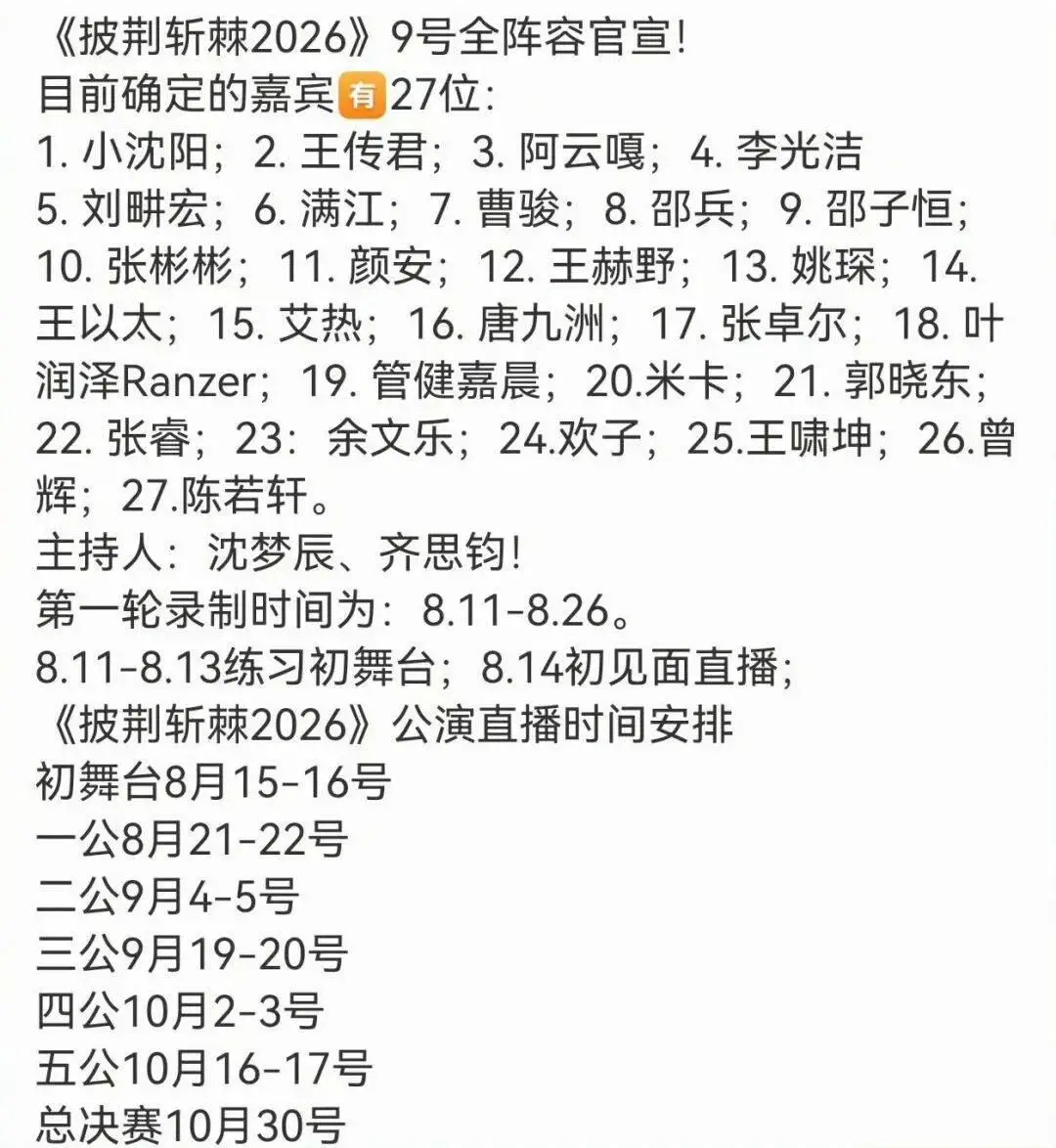 《披荆斩棘2026》最新阵容，艾热闪火Ranzer都在！